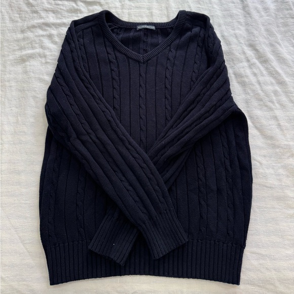Brandy Melville Ida Cotton Cable Knit V-Neck Sweater-
Navy Blue / Regular Fit - Picture 1 of 2